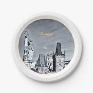 Prague & Charles Bridge, Christ, Castle / Czechia Paper Plate