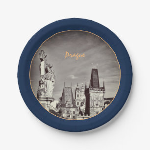 Prague & Charles Bridge, Christ, Castle / Czechia  Paper Plate