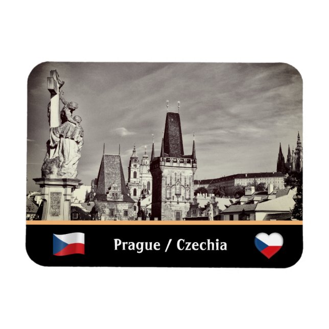 Prague & Charles Bridge, Hradcany Castle /vintage Magnet (Horizontal)