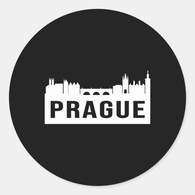 Prague City Cityscape Skyline Funny Gift Idea Classic Round Sticker (Front)