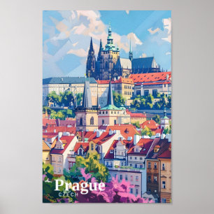 Prague City Czech Republic Art Vintage Travel  Poster
