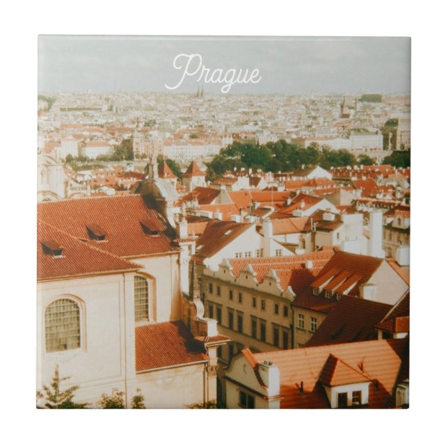 Prague Cityscape Souvenir Ceramic Tile (Front)