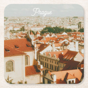 Prague Cityscape Souvenir Square Paper Coaster