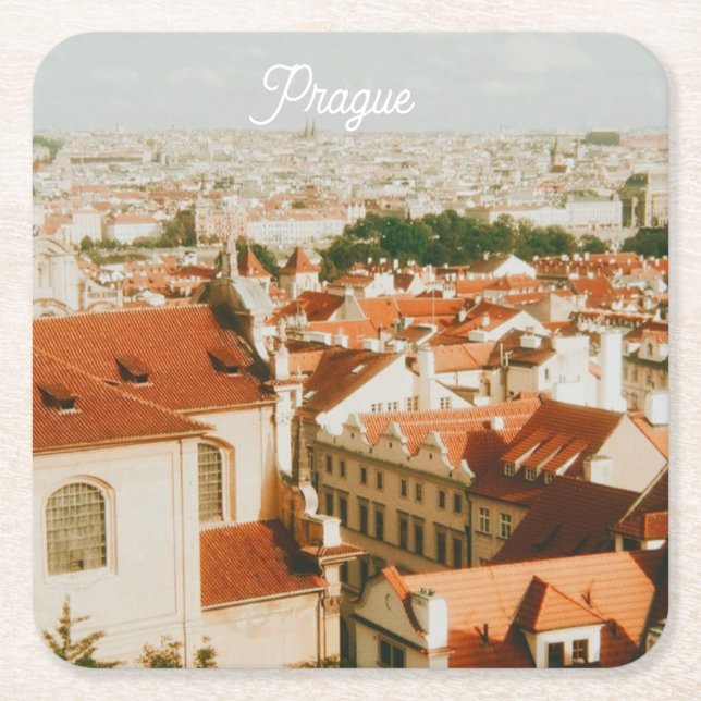 Prague Cityscape Souvenir Square Paper Coaster (Front)