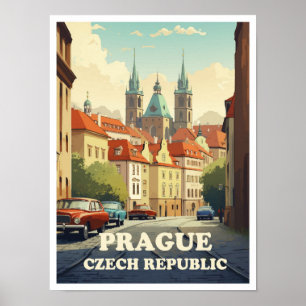 Prague Czech Art Vintage Travel Illustration Poster