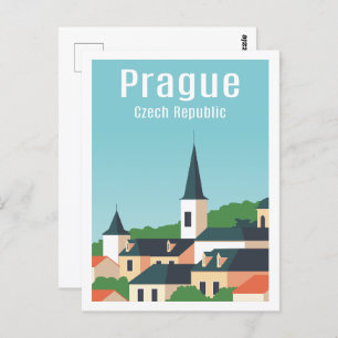 Prague Czech Famous Travel Place Illustration Postcard