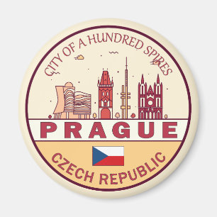 Prague Czech Republic City Skyline Emblem Magnet