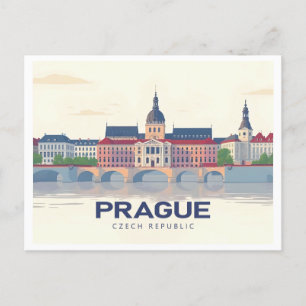 Prague Czech Republic Pastel Travel  Postcard