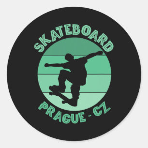 Prague Czech Republic Skateboarder Urn Skateboardi Classic Round Sticker