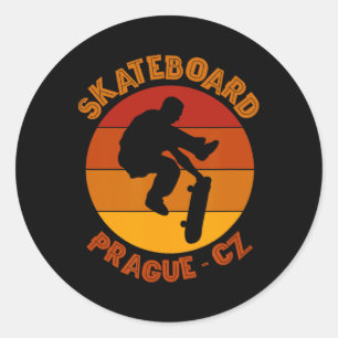 Prague Czech Republic Skateboarder Urn Skateboardi Classic Round Sticker