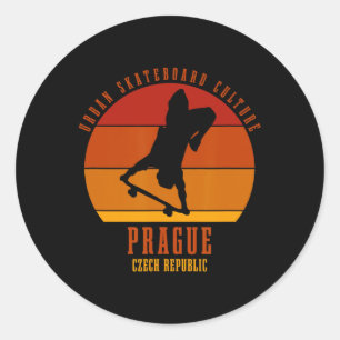 Prague Czech Republic Skateboarder Urn Skateboardi Classic Round Sticker