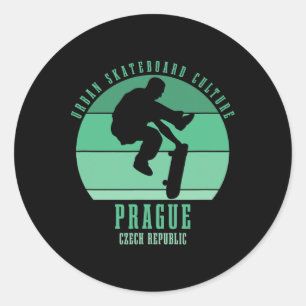 Prague Czech Republic Skateboarder Urn Skateboardi Classic Round Sticker