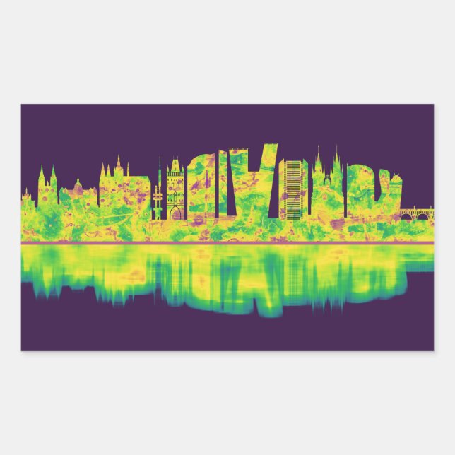 Prague Czech Republic Skyline Rectangular Sticker (Front)