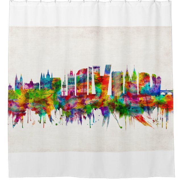 Prague Czech Republic Skyline Shower Curtain (Front)