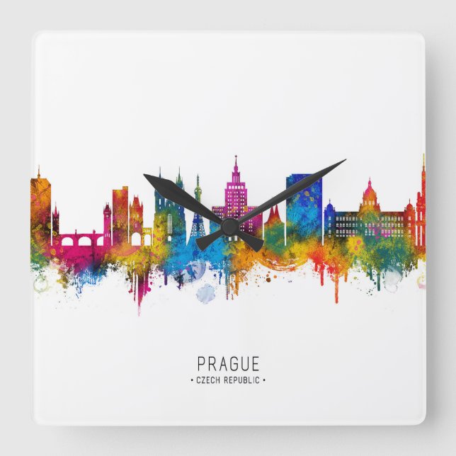 Prague Czech Republic Skyline Square Wall Clock (Front)