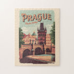 Prague Czech Republic Travel Art Vintage Jigsaw Puzzle<br><div class="desc">Prague retro vector travel design. Prague,  capital city of the Czech Republic,  is bisected by the Vltava River. Nicknamed “the City of a Hundred Spires, ” it's known for its Old Town Square.</div>