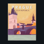 Prague Czech Republic Travel Art Vintage Postcard<br><div class="desc">Prague retro vector art design. Nicknamed “the City of a Hundred Spires, ” it's known for its Old Town Square,  the heart of its historic core,  with colourful baroque buildings.</div>