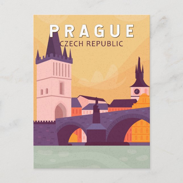 Prague Czech Republic Travel Art Vintage Postcard (Front)