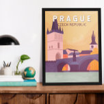 Prague Czech Republic Travel Art Vintage Poster<br><div class="desc">Prague retro vector art design. Nicknamed “the City of a Hundred Spires, ” it's known for its Old Town Square,  the heart of its historic core,  with colourful baroque buildings.</div>