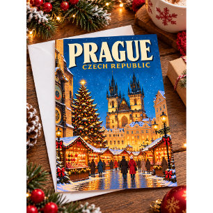 Prague Czech Republic Vintage Christmas Travel Postcard
