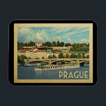 Prague Czech Republic Vintage Travel Magnet<br><div class="desc">Prague Czech Republic design in Vintage Travel style featuring a beautiful city river view with bridge.</div>