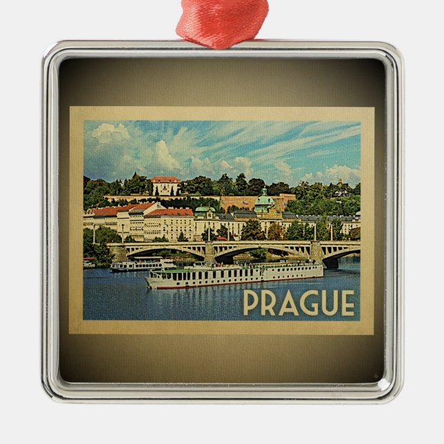 Prague Czech Republic Vintage Travel Ornament (Front)