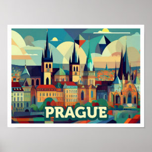 Prague Czech Travel artistic colorful Poster