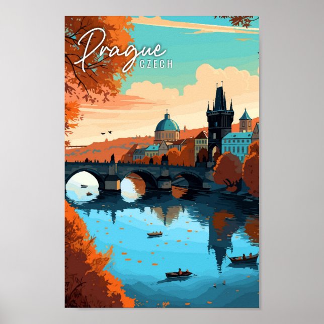 Prague Czech vintage travel illustration Poster (Front)