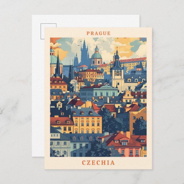 Prague Czechia Elegant Art Vintage Travel Postcard (Front/Back)