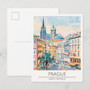 Prague Czechia Vintage Art Illustration Travel Postcard