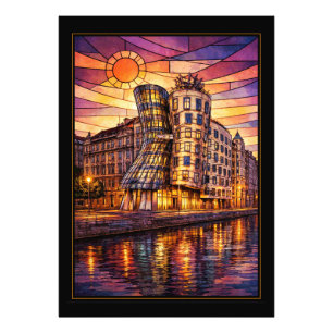 Prague Dancing House Stained Glass Sunset Photo Print