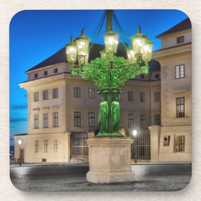 Prague Hradcany Lamp Night Hard Plastic Coaster (Front)