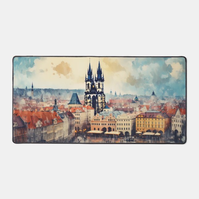 Prague night in Czech Republic  Desk Mat (Front)