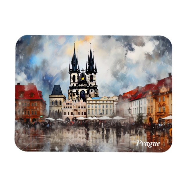  Prague night in Czech Republic Magnet (Horizontal)