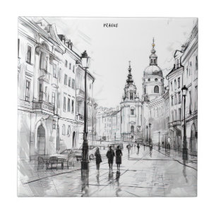 Prague old ceramic tile