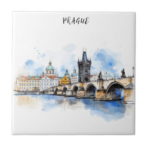 Prague old ceramic tile
