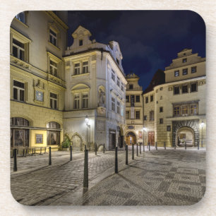 Prague Old Town Street Night Hard Plastic Coaster