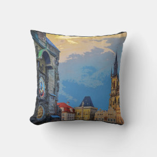 Prague Own Town Astronomical Clock Architecture Cushion