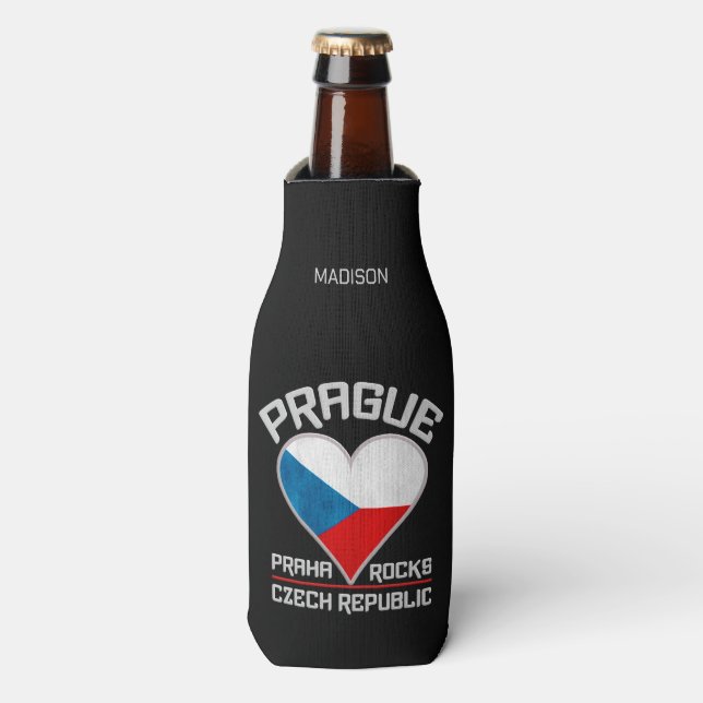Prague / Praha custom name & text Bottle Cooler (Bottle Front)