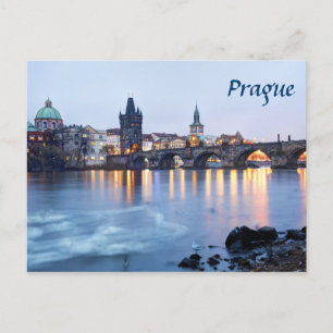 Prague River twilight view souvenir photo Postcard