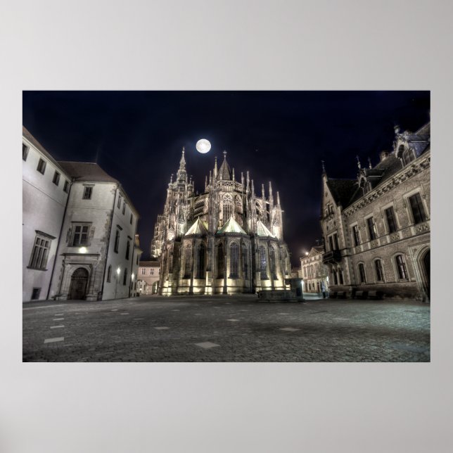 Prague St.Vitus Cathedral East Night Poster (Front)