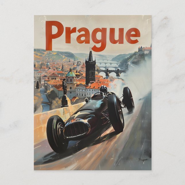 Prague vintage racing car postcard (Front)