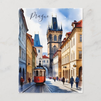 Prague watercolor art postcard