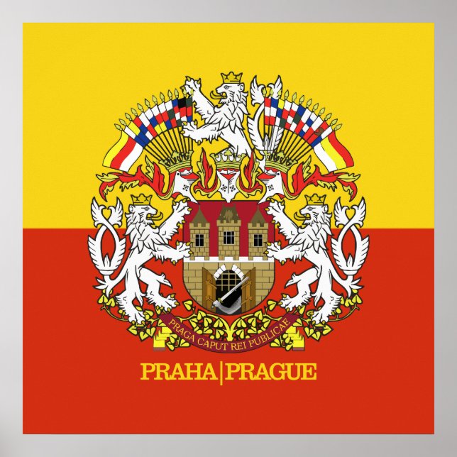 Praha (Prague) Flag & COA Poster (Front)