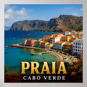 Praia Atlantic Cliffs and Island Beauty Poster