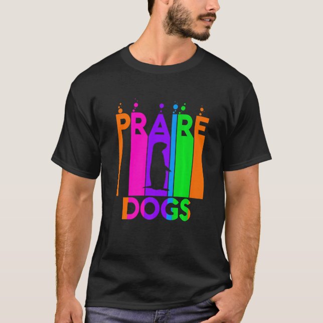 Praire Dogs Animal Rainbow Bubble With Silhouette T-Shirt (Front)