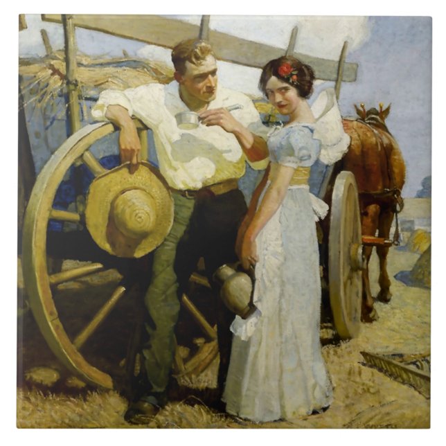 “Prairie Couple and Wagon” by NC Wyeth Ceramic Tile (Front)