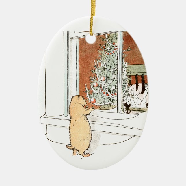 Prairie Dog and Christmas Tree Ceramic Ornament (Front)