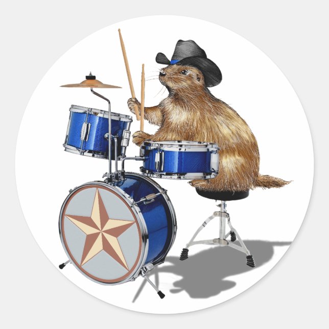 Prairie Dog Drummer Classic Round Sticker (Front)
