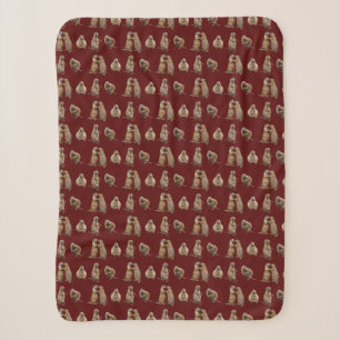 Prairie Dog Frenzy Sherpa Blanket (Burgundy)